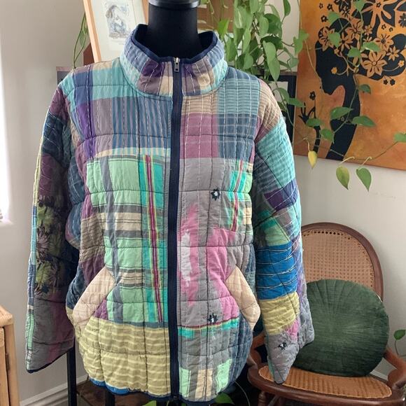 Free People Madras Plaid Kantha Quilted Dolman Bomber Jacket